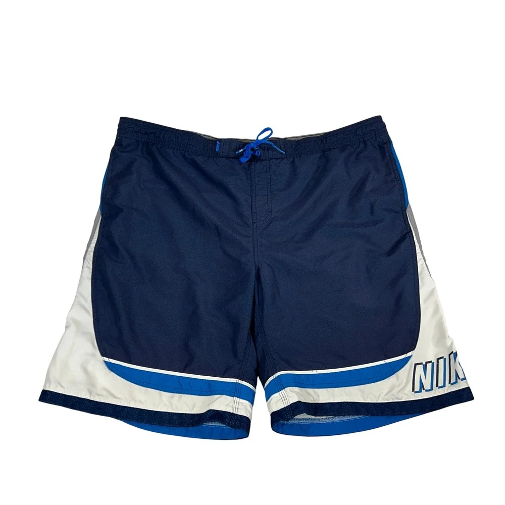 Nike Mens XXL Swim Trunks‎ Board Shorts Navy Blue White Royal Blue Mesh Lined